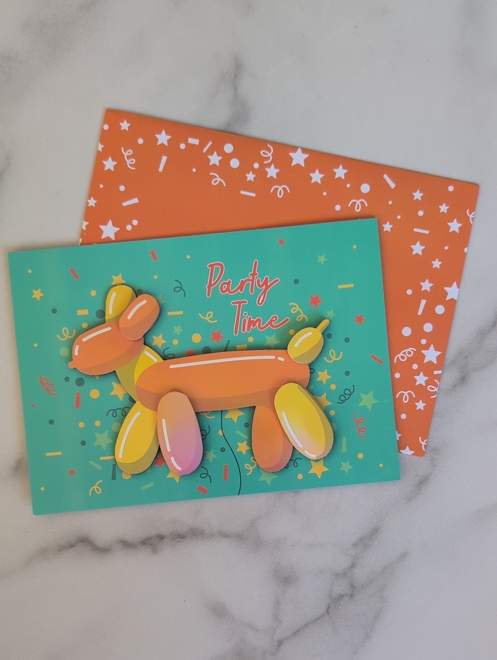 Party Time Balloon Dog Greeting Card - Orange